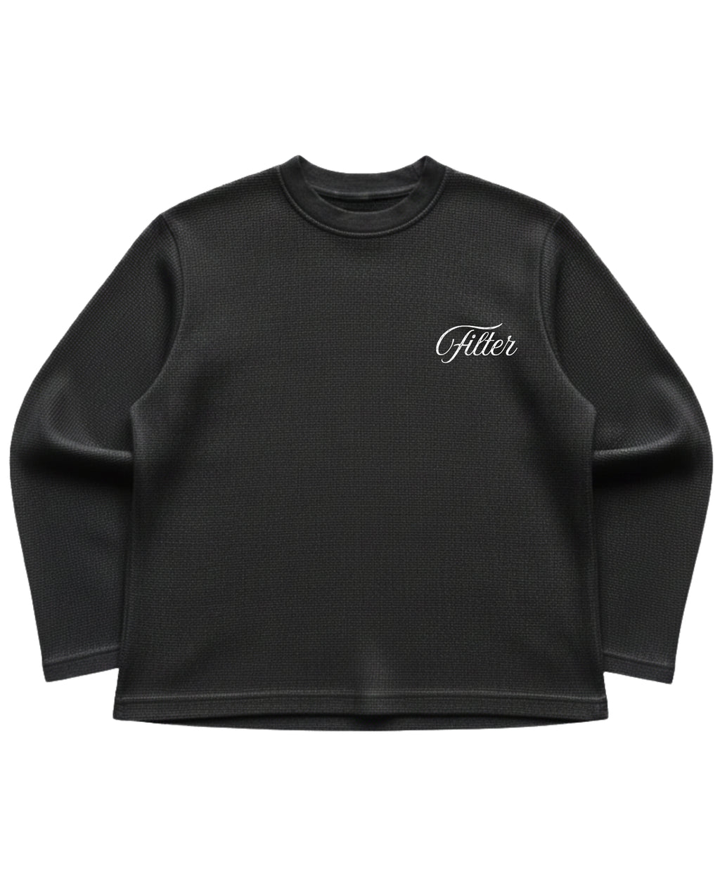 Black waffle knit oversized full-sleeve Front Design