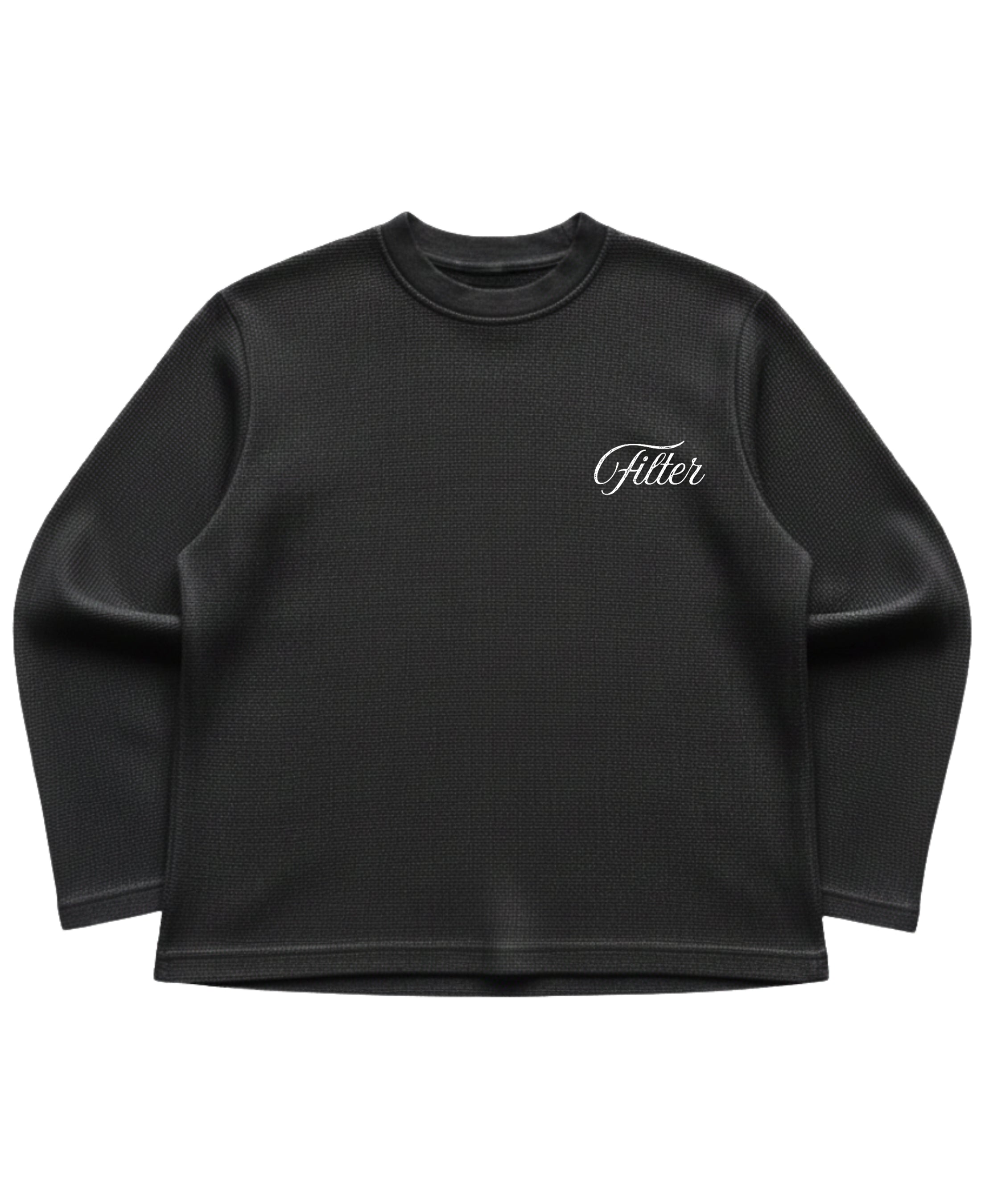 Black waffle knit oversized full-sleeve Front Design