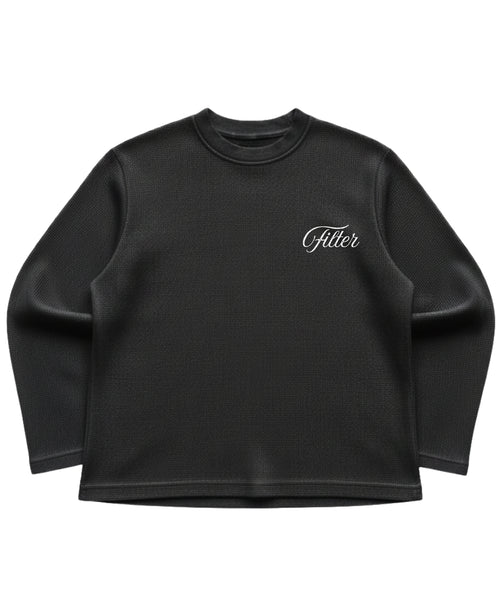 Black waffle knit oversized full-sleeve Front Design